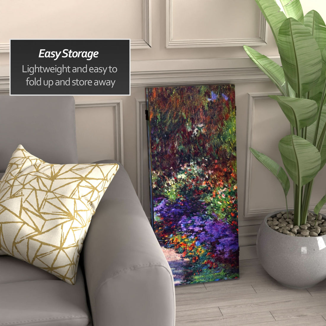 3 ft. Short Double Sided Works of Monet Canvas Folding Screen - Lilies/Garden at Giverny
