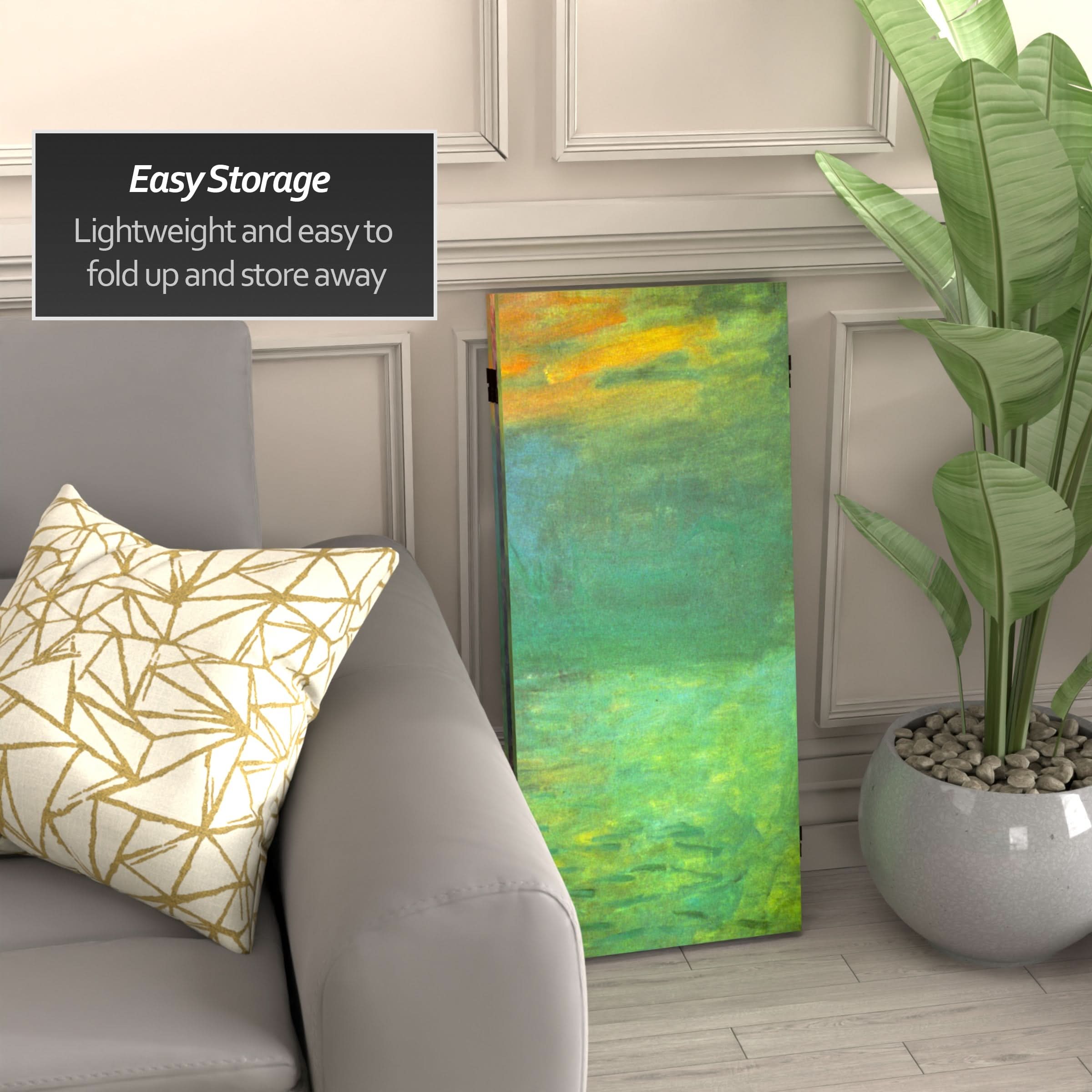 3 ft. Short Double Sided Works of Monet Canvas Folding Screen - Impression Sunrise/Houses of Parliament