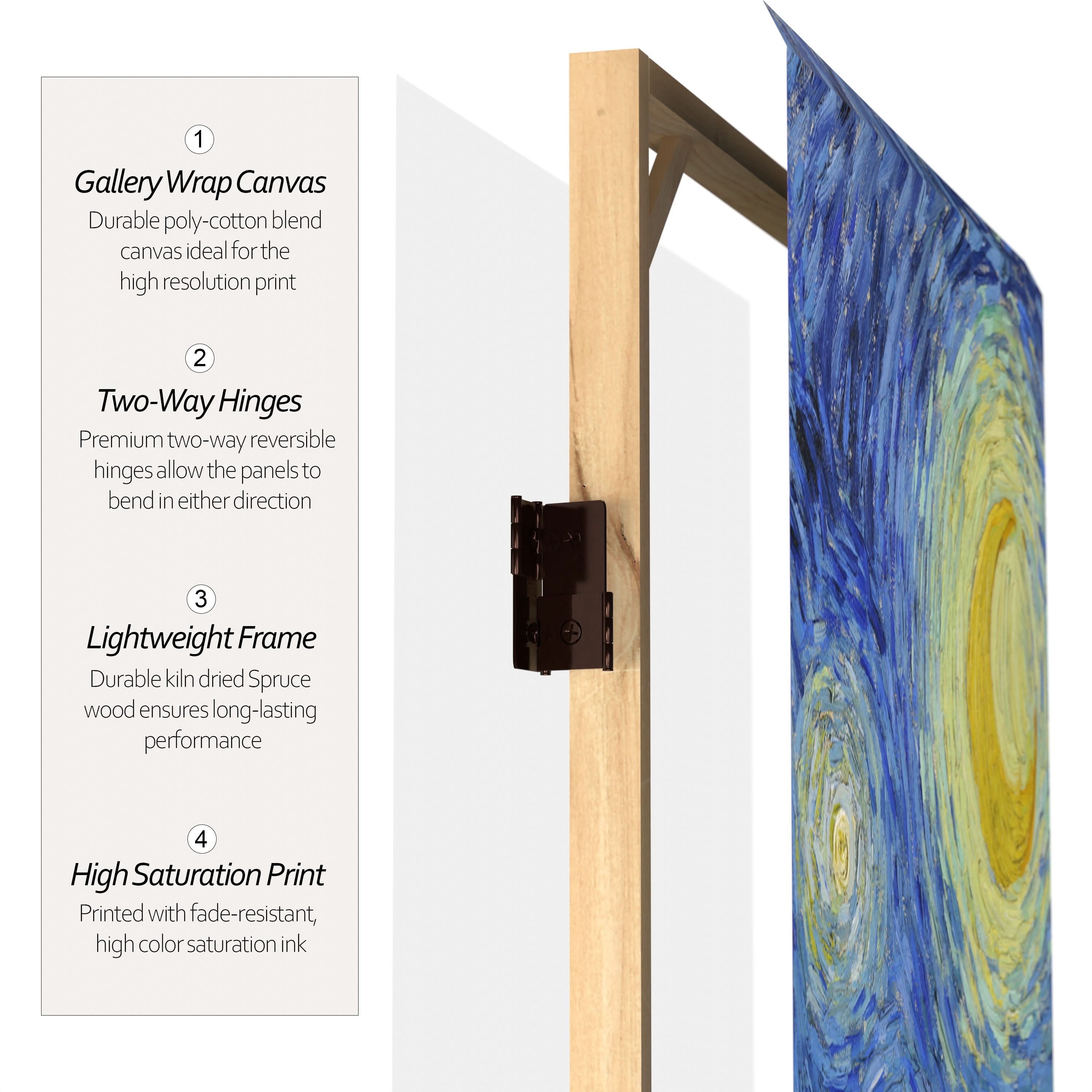 3 ft. Short Double Sided Works of Van Gogh Canvas Folding Screen - Starry Night/Sunflowers