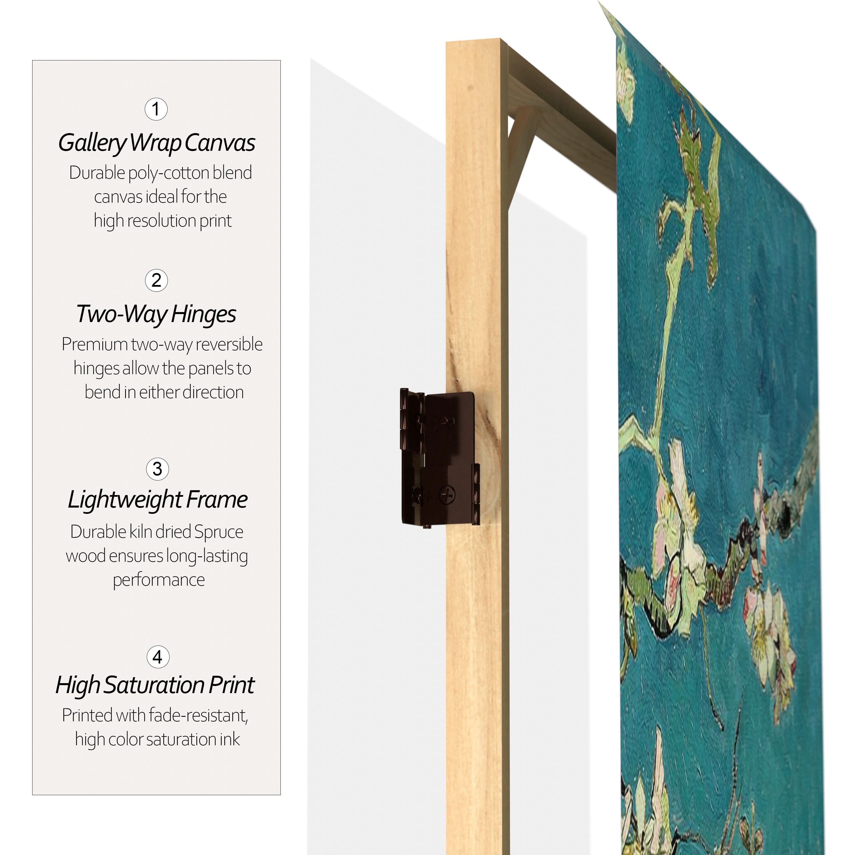 3 ft. Short Double Sided Works of Van Gogh Canvas Folding Screen - Almond Blossoms/Wheat Field