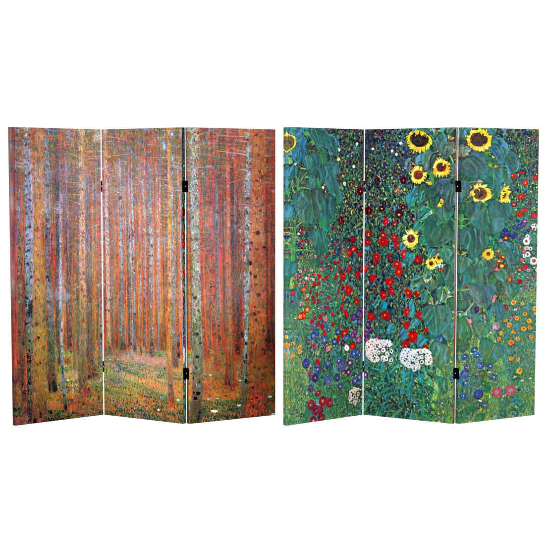 4 ft. Short Double Sided Works of Klimt Canvas Folding Screen - Tannenwald/Farm Garden