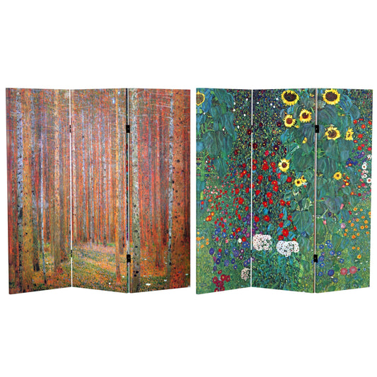 4 ft. Short Double Sided Works of Klimt Canvas Folding Screen - Tannenwald/Farm Garden