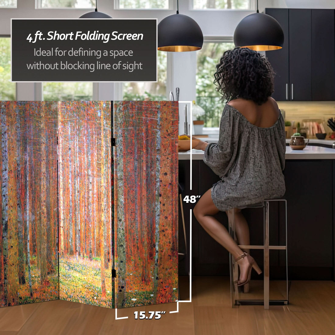 4 ft. Short Double Sided Works of Klimt Canvas Folding Screen - Tannenwald/Farm Garden