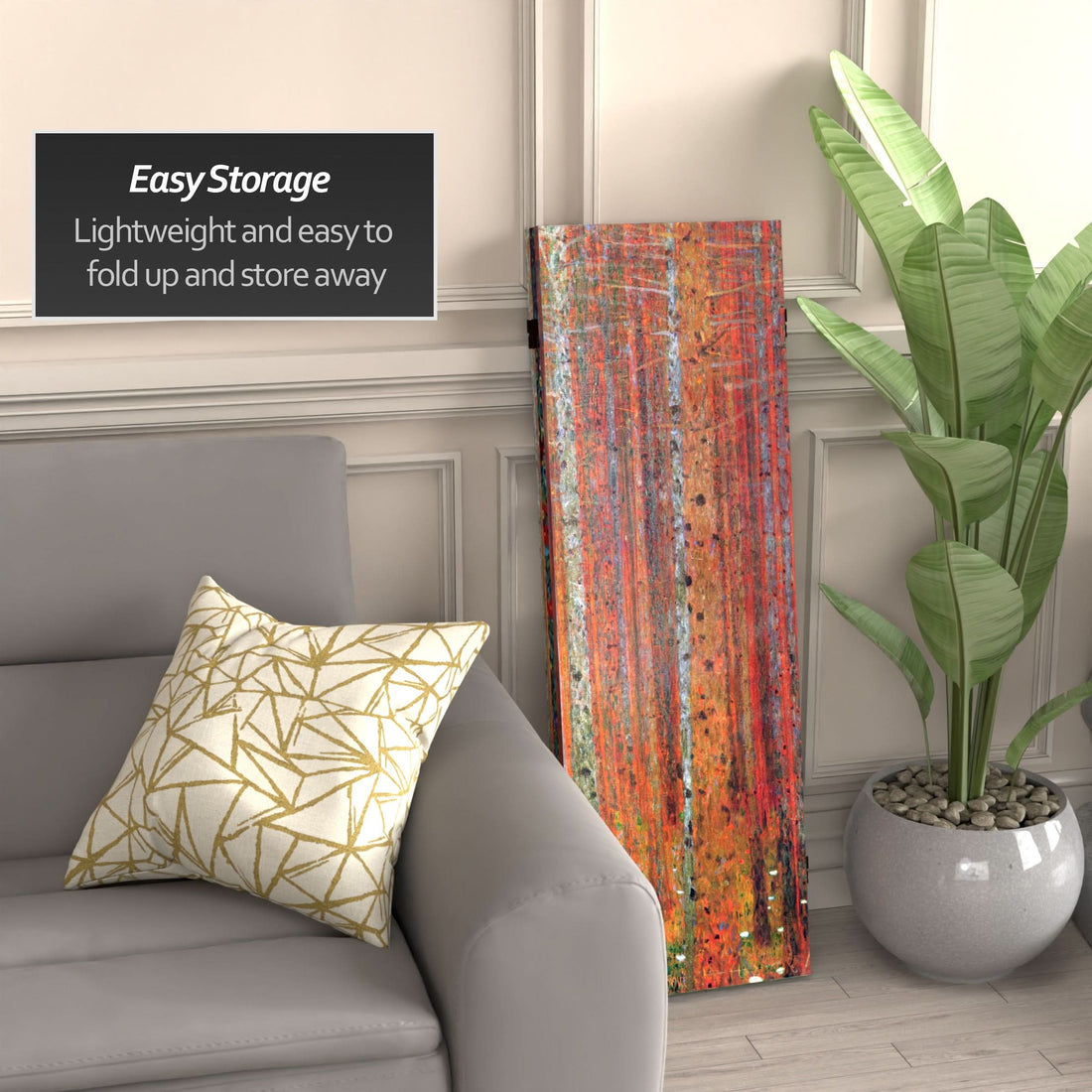 4 ft. Short Double Sided Works of Klimt Canvas Folding Screen - Tannenwald/Farm Garden