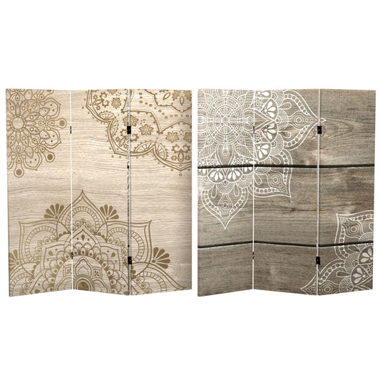4 ft. Short Double Sided Mandala on Oak Canvas Folding Screen