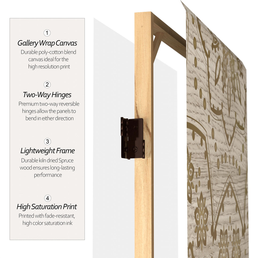 4 ft. Short Double Sided Mandala on Oak Canvas Folding Screen