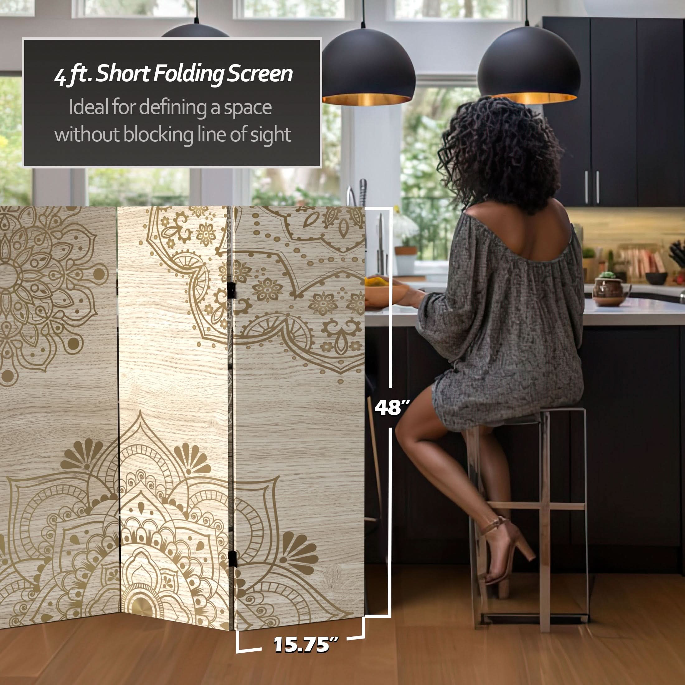 4 ft. Short Double Sided Mandala on Oak Canvas Folding Screen