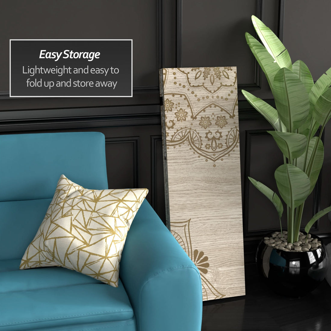 4 ft. Short Double Sided Mandala on Oak Canvas Folding Screen