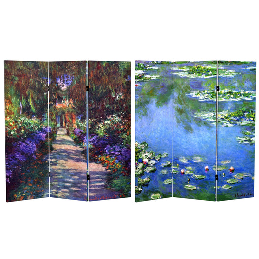 4 ft. Short Double Sided Works of Monet Canvas Folding Screen - Lilies/Garden at Giverny