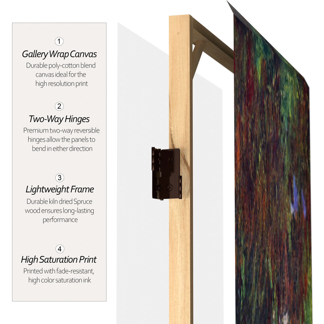 4 ft. Short Double Sided Works of Monet Canvas Folding Screen - Lilies/Garden at Giverny