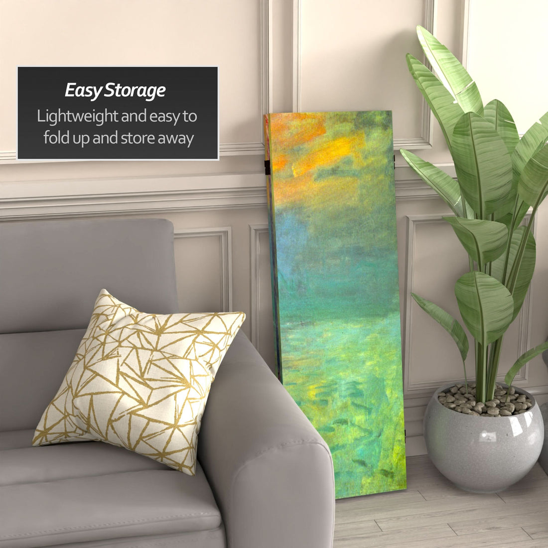 4 ft. Short Double Sided Works of Monet Canvas Folding Screen - Impression Sunrise/Houses of Parliament