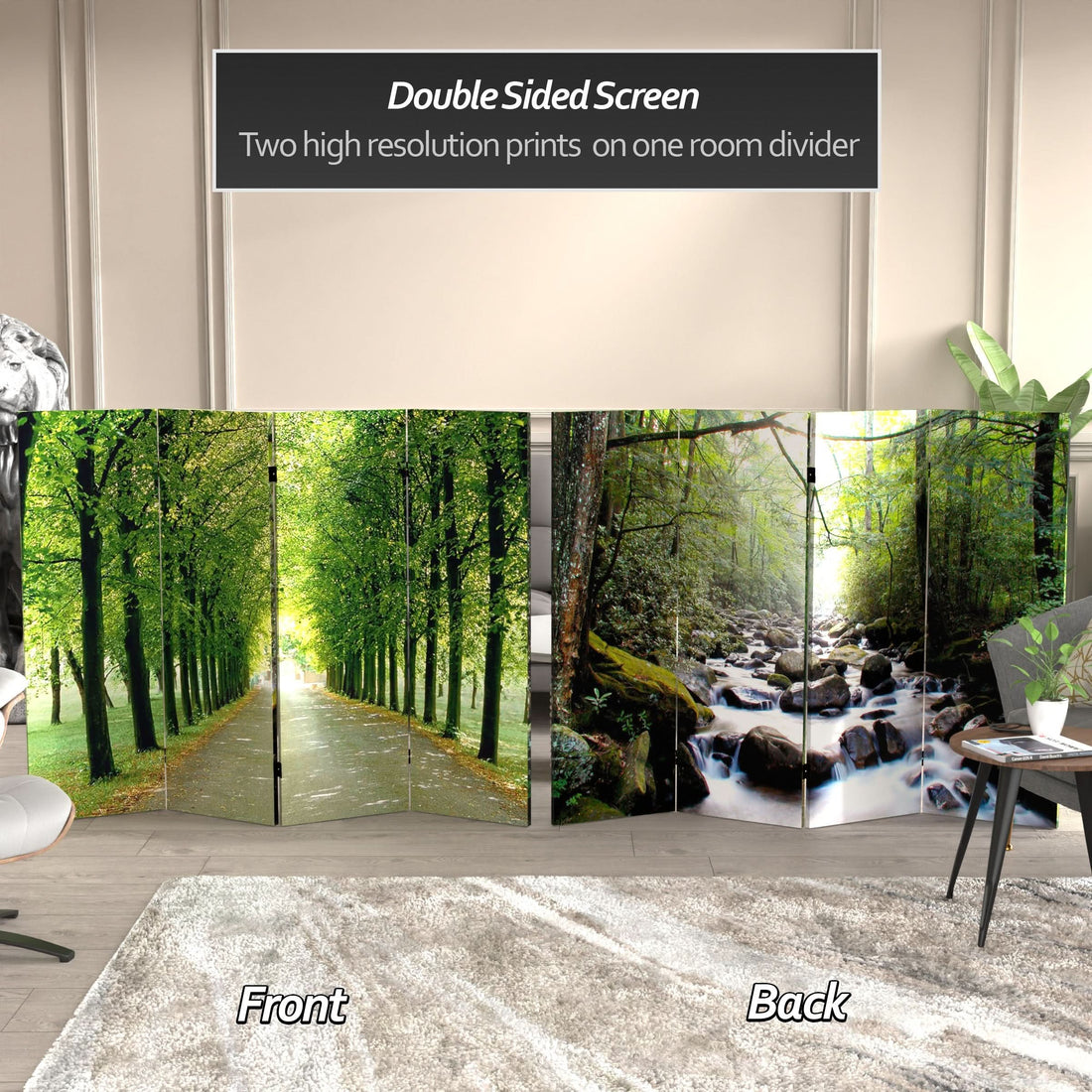 4 ft. Short Double Sided Path of Life Canvas Folding Screen