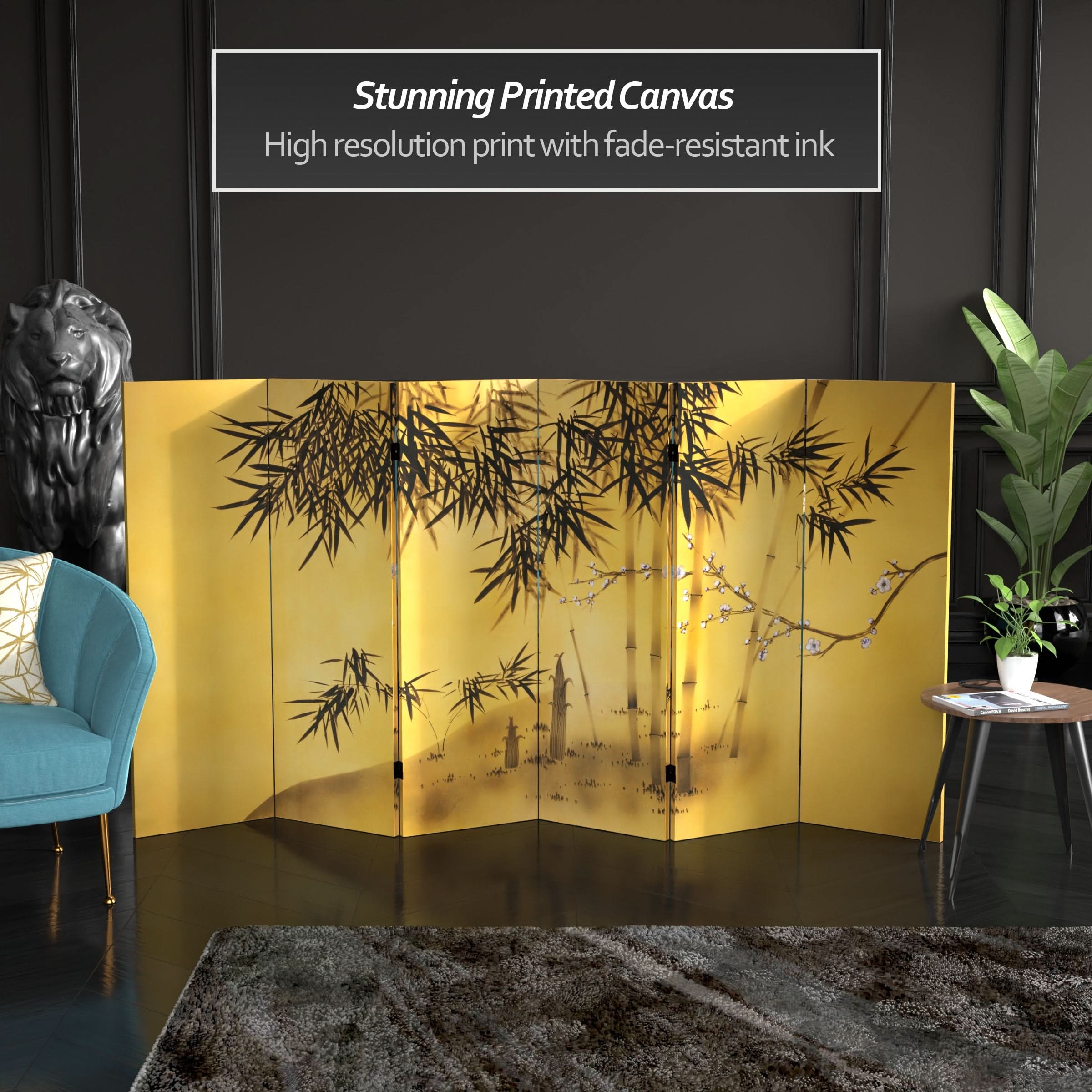 4 ft. Short Double Sided Bamboo Tree Canvas Folding Screen