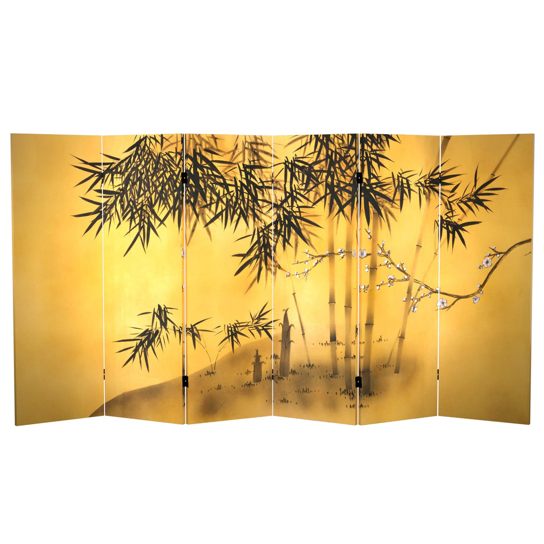 4 ft. Short Double Sided Bamboo Tree Canvas Folding Screen
