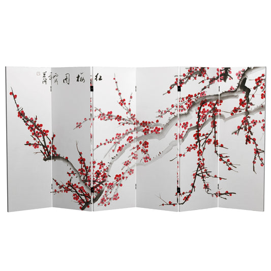 4 ft. Short Double Sided Plum Blossom Canvas Folding Screen