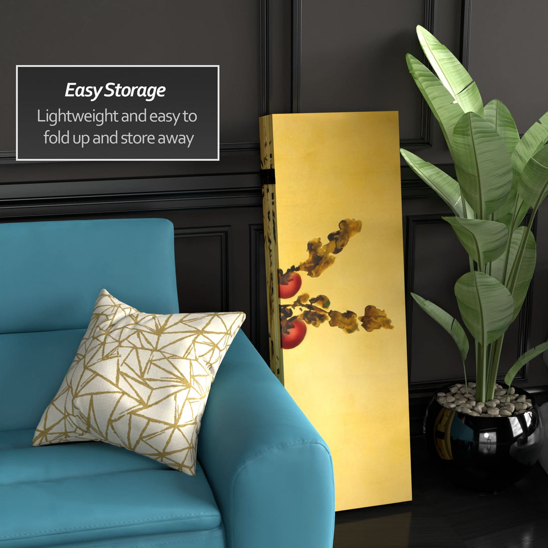 4 ft. Short Double Sided Plum Tree Canvas Folding Screen