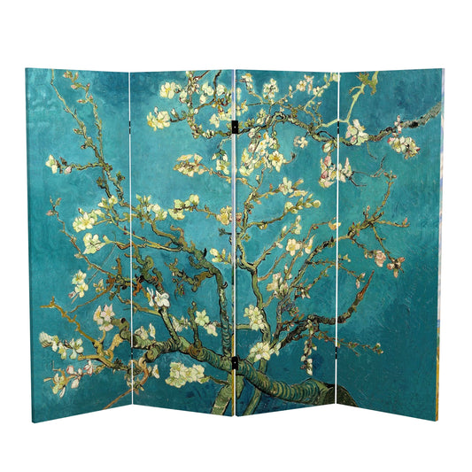 4 ft. Short Double Sided Works of Van Gogh Canvas Folding Screen - Almond Blossoms/Wheat Field