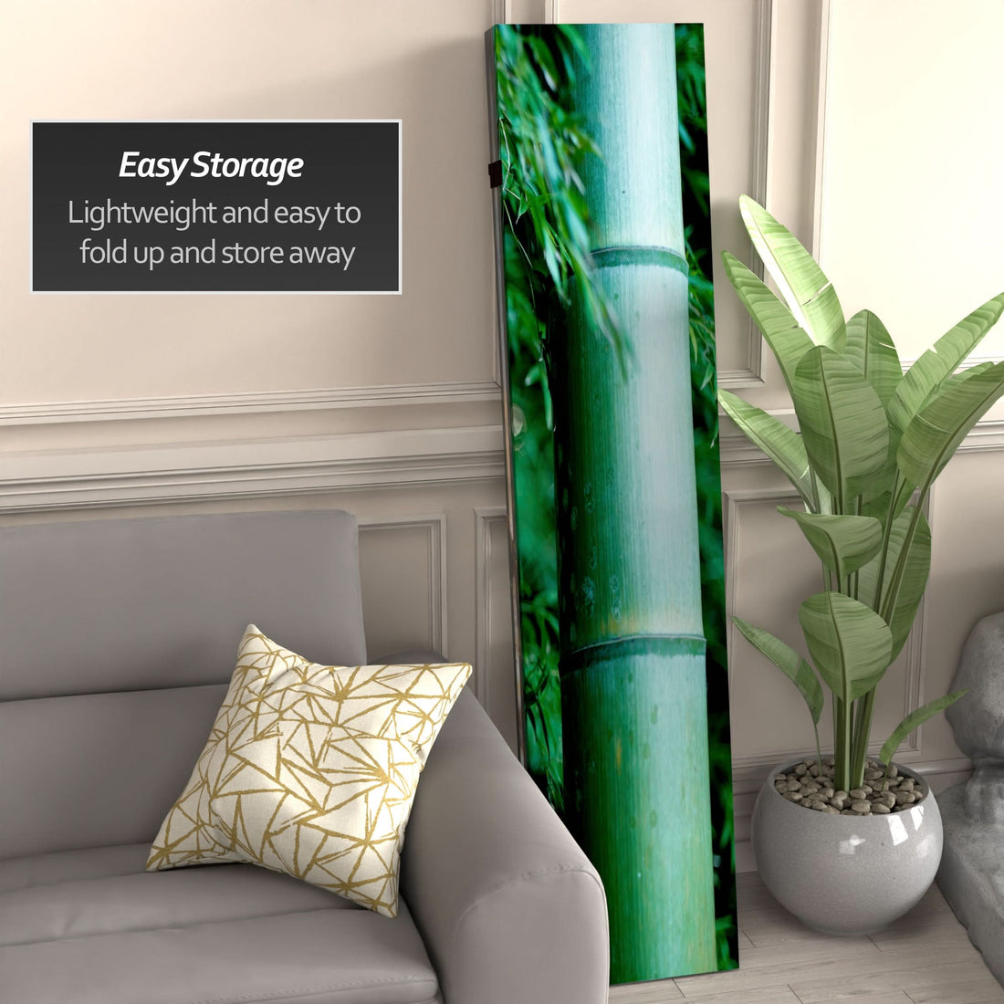6 ft. Tall Double Sided Bamboo Tree Canvas Room Divider 4 Panel