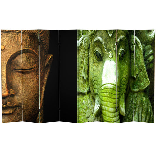 6 ft. Tall Double Sided Buddha and Ganesh Canvas Room Divider