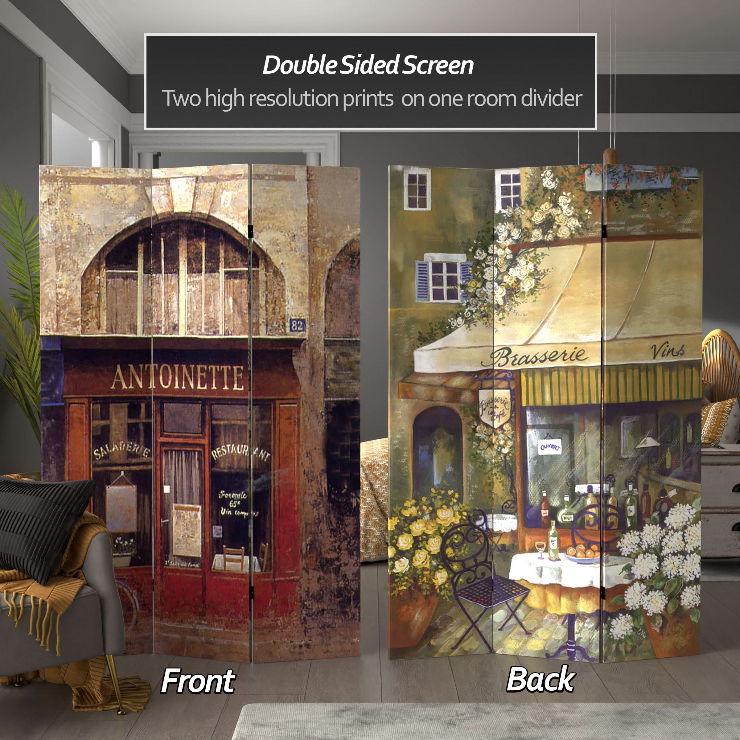 6 ft. Tall Double Sided Brasserie Canvas Room Divider