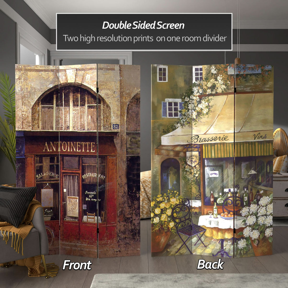 6 ft. Tall Double Sided Brasserie Canvas Room Divider