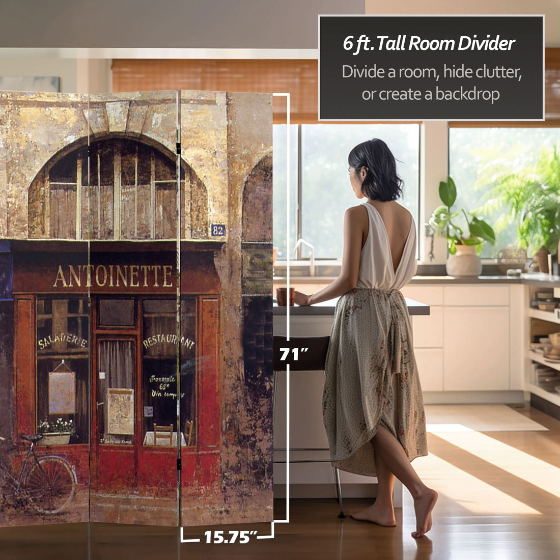 6 ft. Tall Double Sided Brasserie Canvas Room Divider