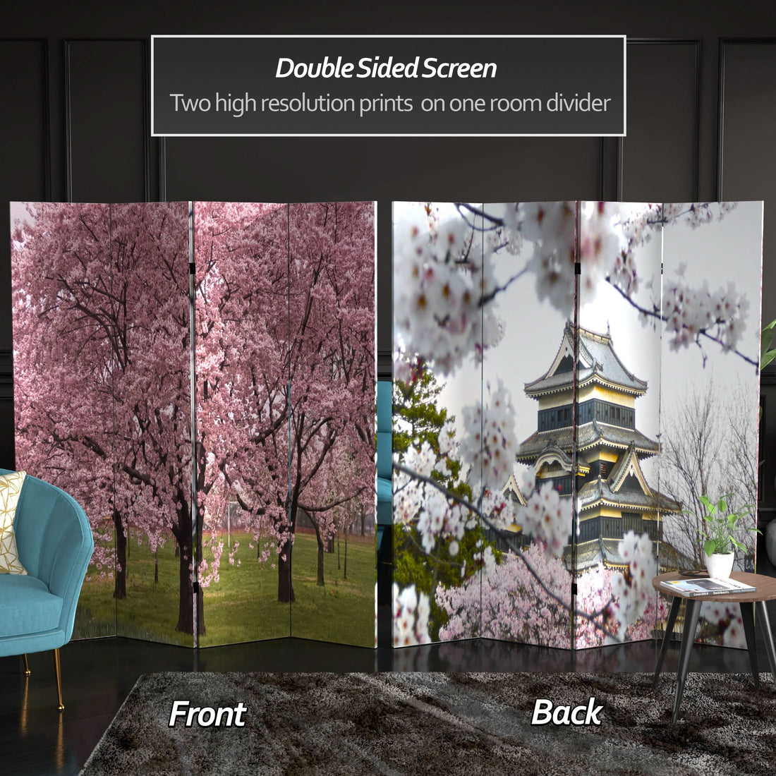 6 ft. Tall Double Sided Cherry Blossoms Room Divider