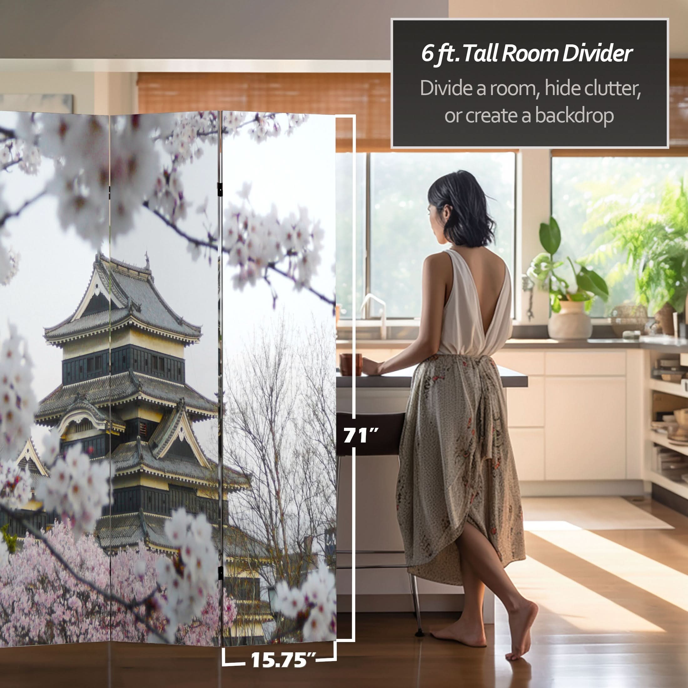 6 ft. Tall Double Sided Cherry Blossoms Room Divider