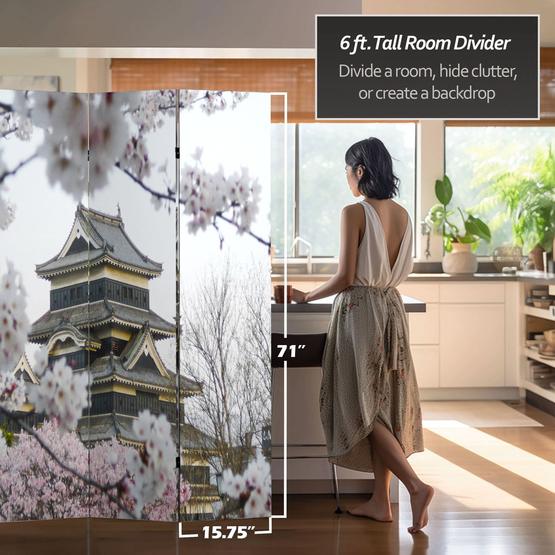 6 ft. Tall Double Sided Cherry Blossoms Room Divider