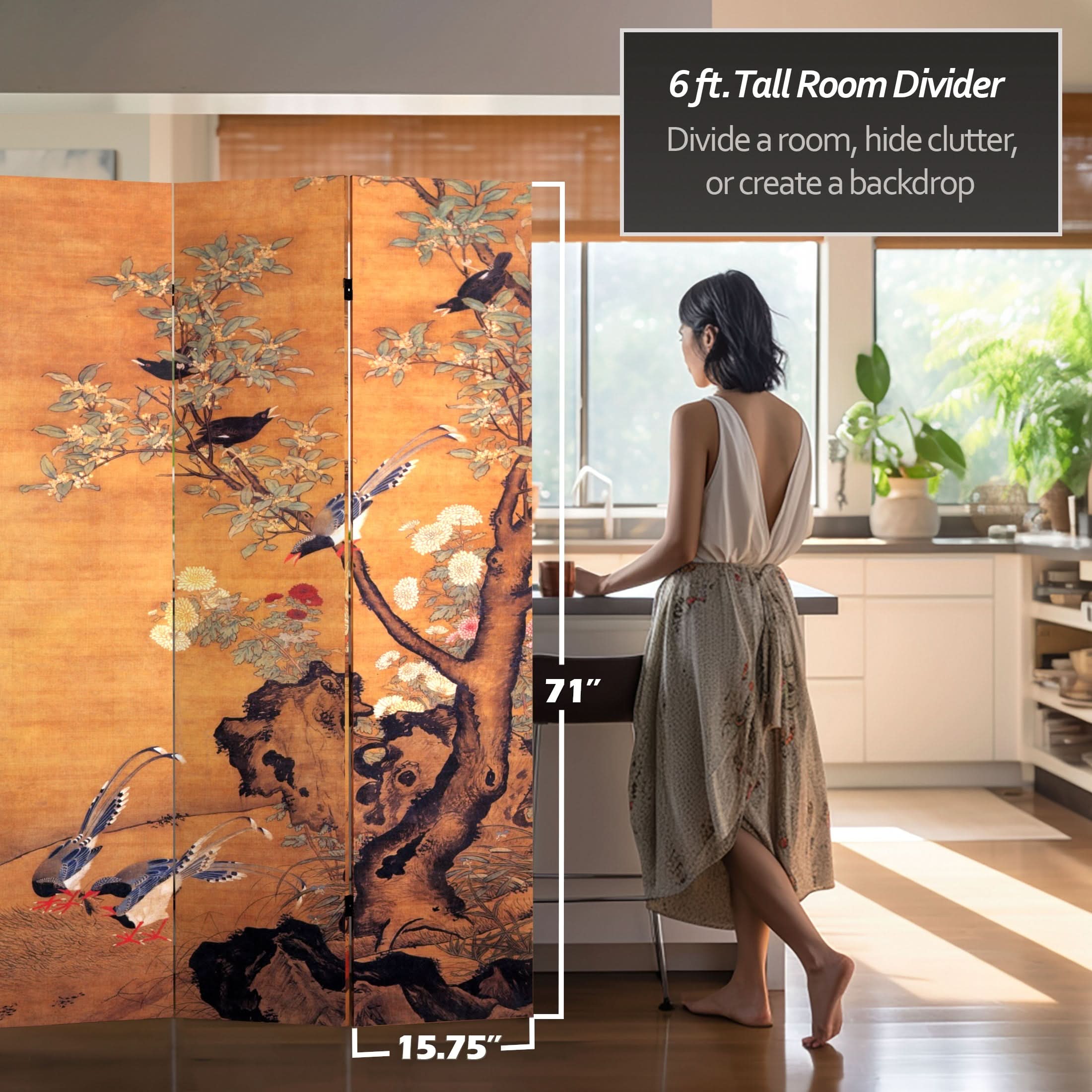 6 ft. Tall Double Sided Chinese Landscapes Canvas Room Divider