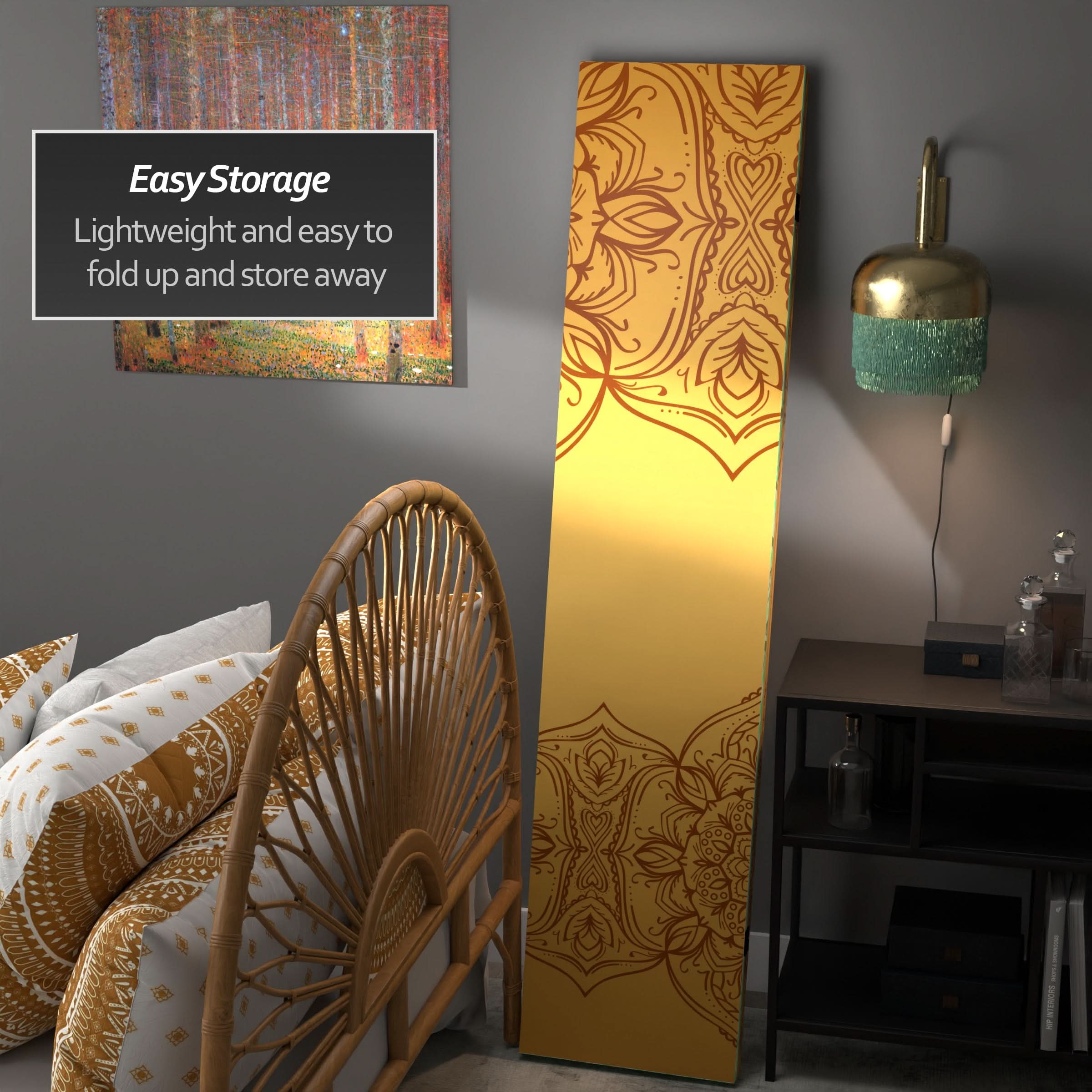 6 ft. Tall Double Sided Gold and Green Mandalas Canvas Room Divider