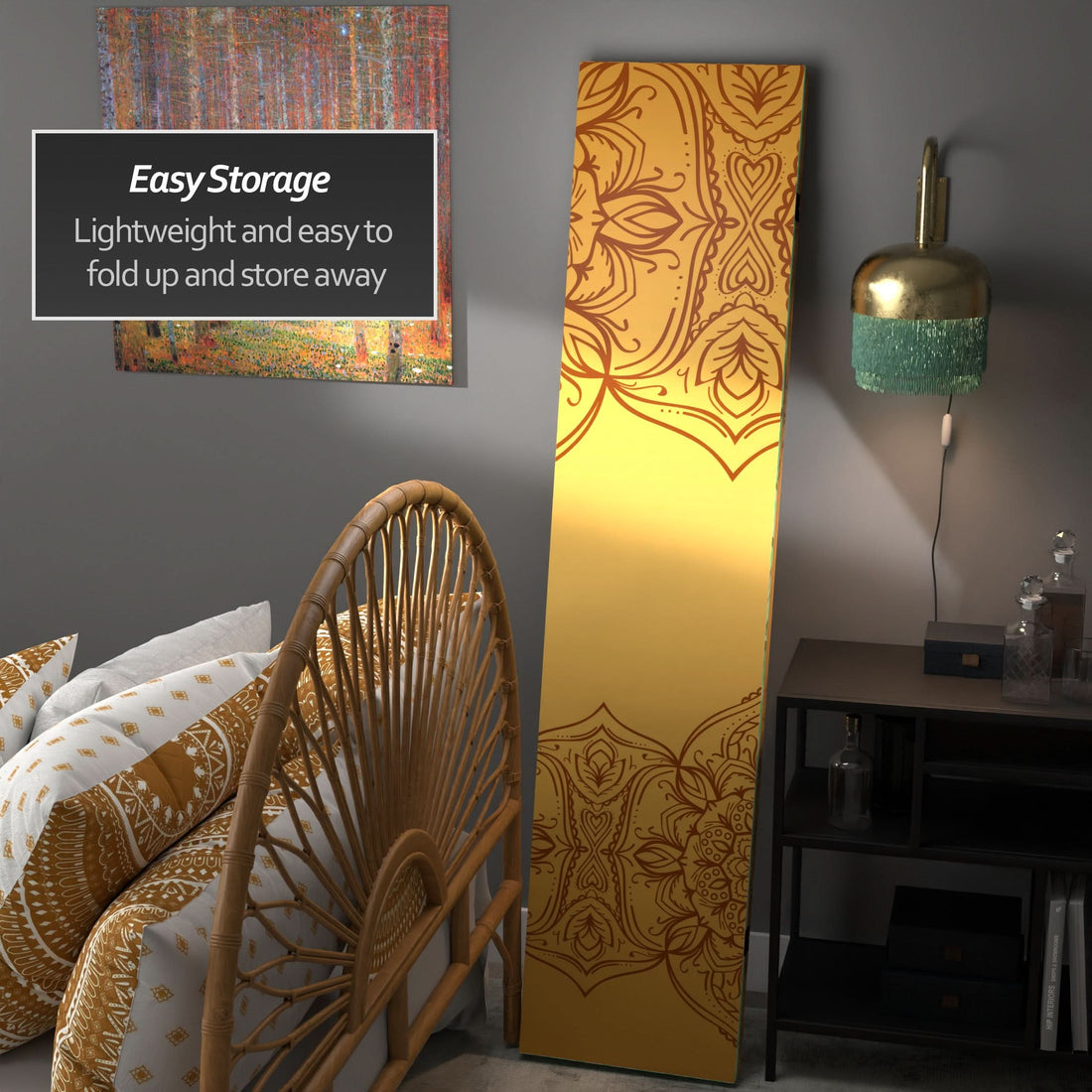 6 ft. Tall Double Sided Gold and Green Mandalas Canvas Room Divider
