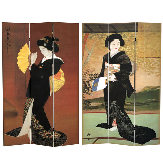 6 ft. Tall Double Sided Japanese Ladies Canvas Room Divider