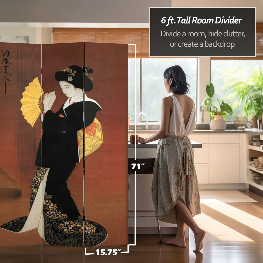 6 ft. Tall Double Sided Japanese Ladies Canvas Room Divider