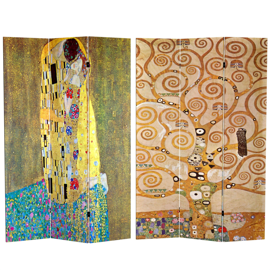6 ft. Tall Double Sided Works of Klimt Room Divider - The Kiss/Tree of Life