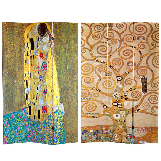 6 ft. Tall Double Sided Works of Klimt Room Divider - The Kiss/Tree of Life