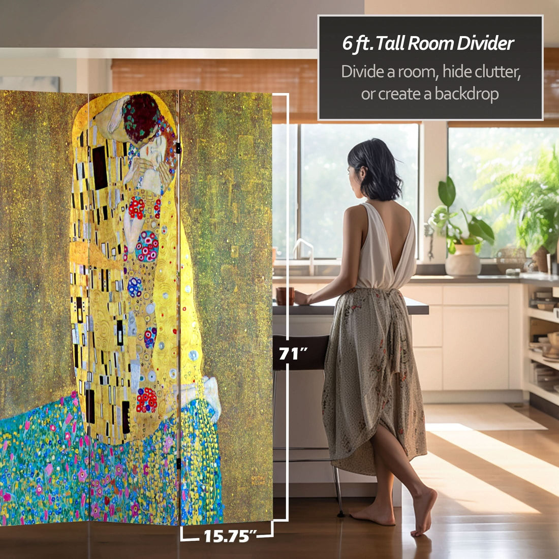6 ft. Tall Double Sided Works of Klimt Room Divider - The Kiss/Tree of Life