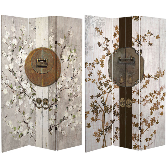 6 ft. Tall Double Sided Asian Lock Canvas Room Divider
