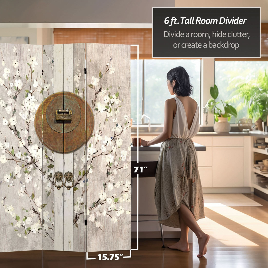 6 ft. Tall Double Sided Asian Lock Canvas Room Divider