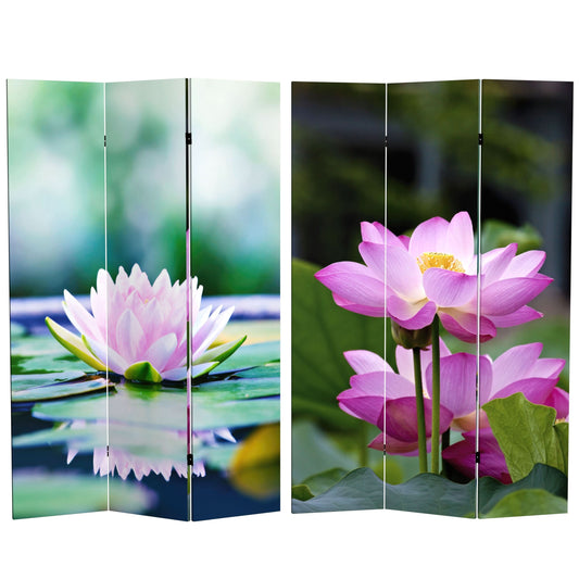 6 ft. Tall Double Sided Lotus Blossom Canvas Room Divider