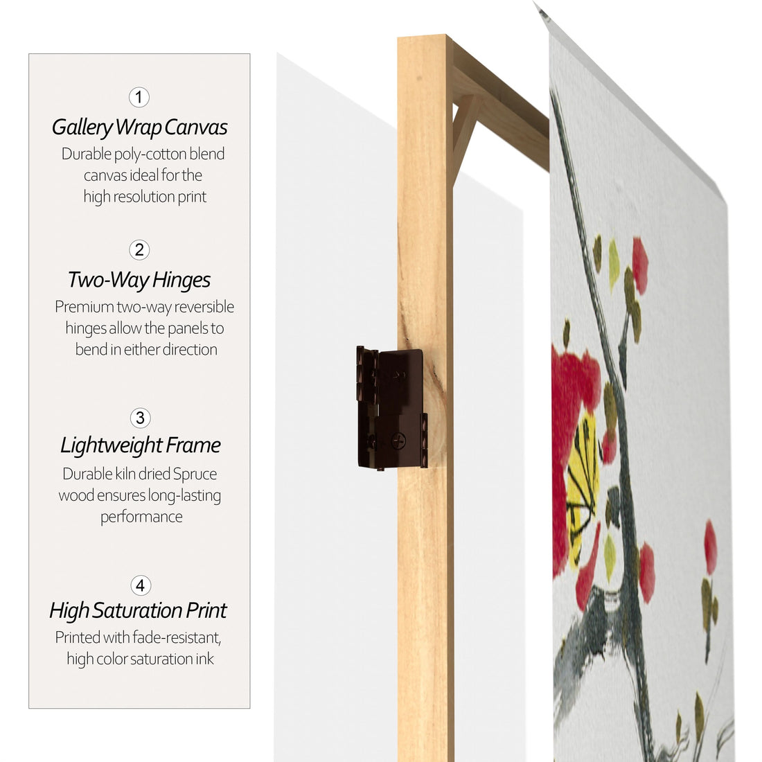 6 ft. Tall Double Sided Cherry Blossoms and Love Canvas Room Divider 4 Panel