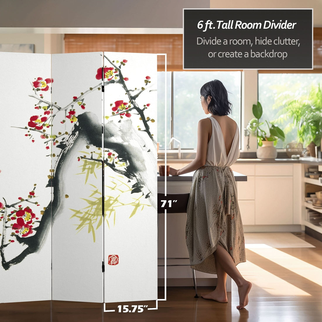 6 ft. Tall Double Sided Cherry Blossoms and Love Canvas Room Divider 4 Panel