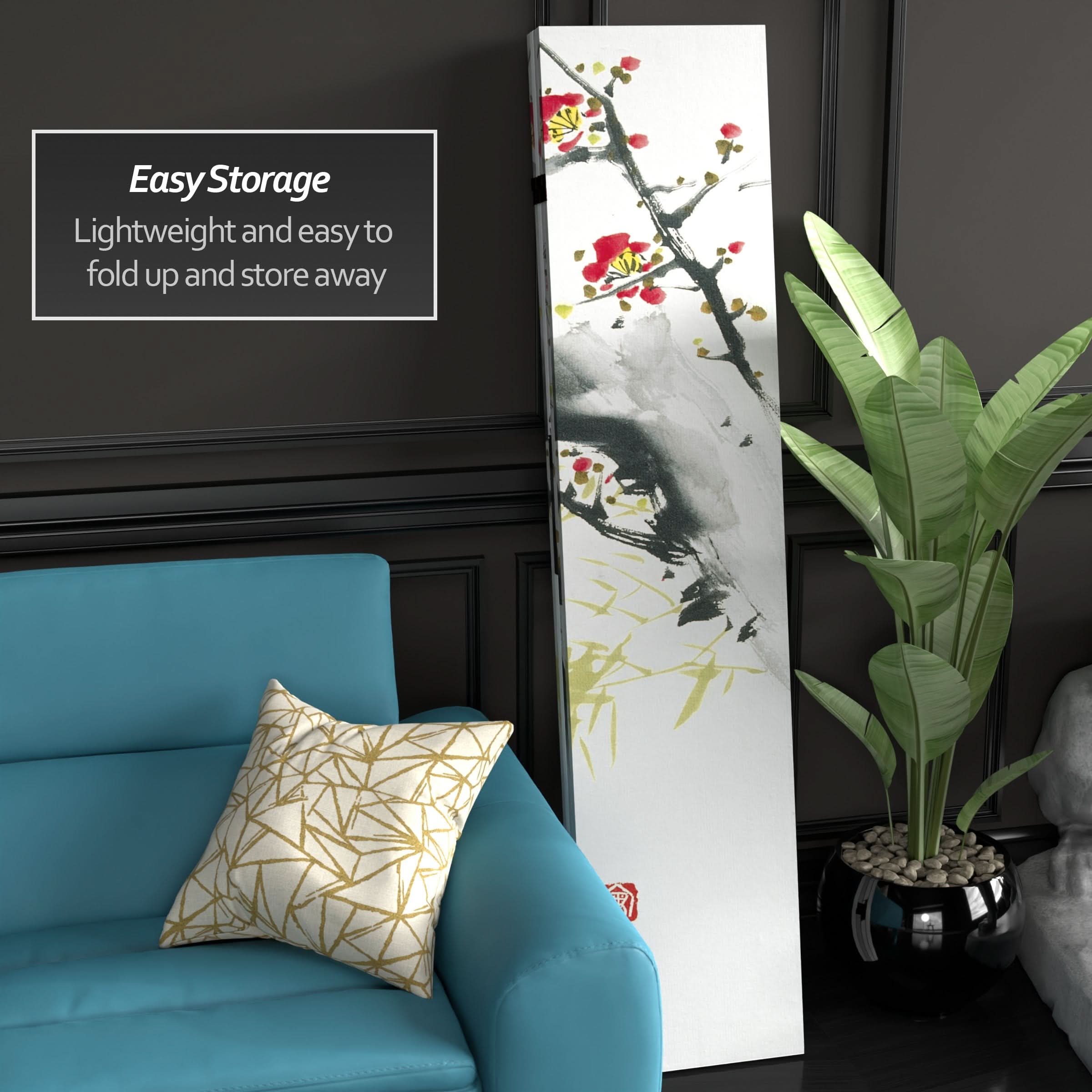 6 ft. Tall Double Sided Cherry Blossoms and Love Canvas Room Divider 4 Panel