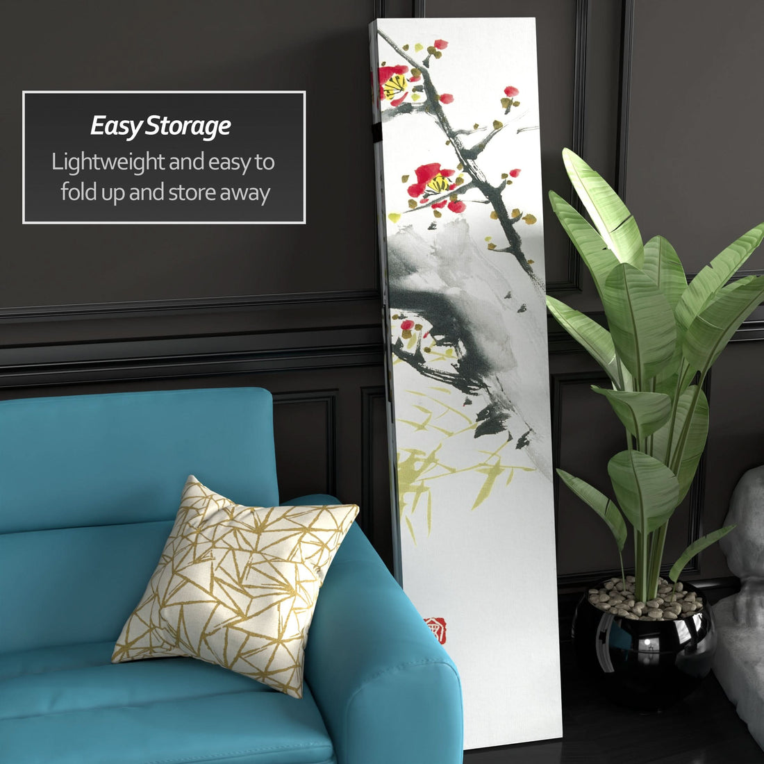 6 ft. Tall Double Sided Cherry Blossoms and Love Canvas Room Divider 4 Panel