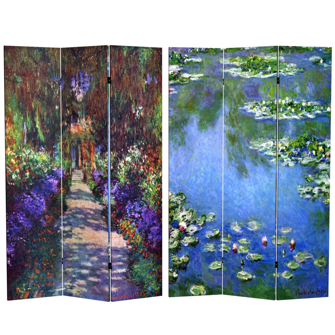 6 ft. Tall Double Sided Works of Monet Canvas Room Divider - Lilies/Garden at Giverny