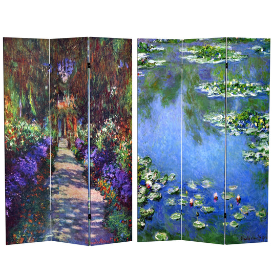 6 ft. Tall Double Sided Works of Monet Canvas Room Divider - Lilies/Garden at Giverny