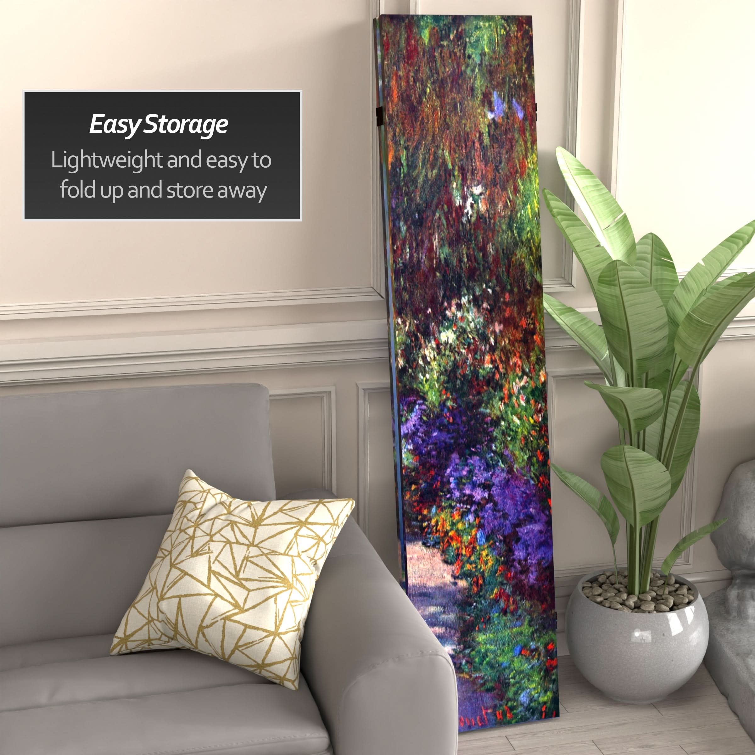6 ft. Tall Double Sided Works of Monet Canvas Room Divider - Lilies/Garden at Giverny