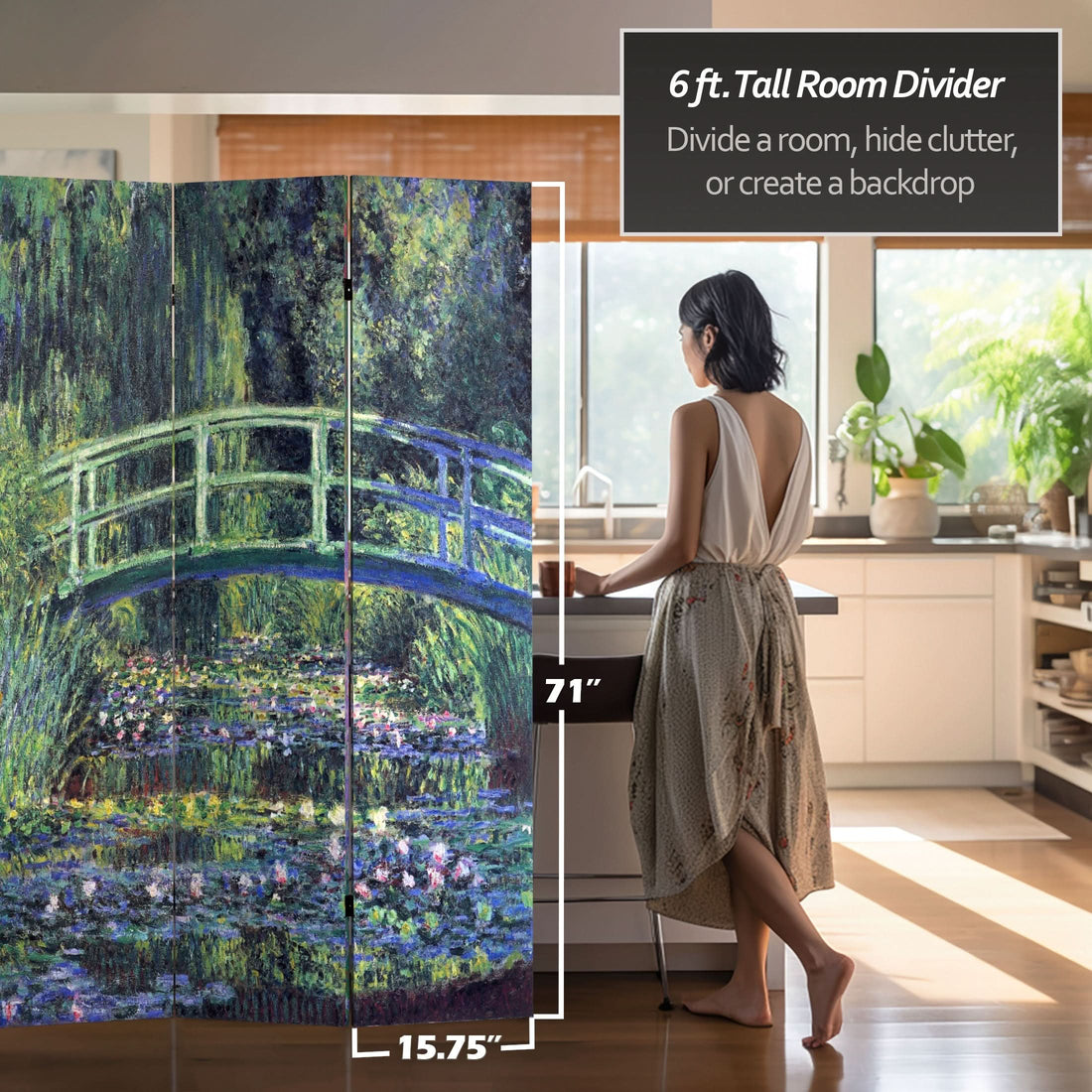6 ft. Tall Double Sided Works of Monet Canvas Room Divider - Water Lily/Garden