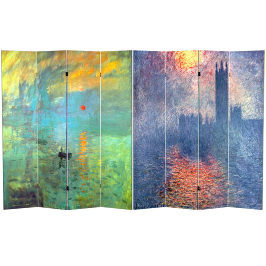 6 ft. Tall Double Sided Works of Monet Canvas Room Divider - Impression Sunrise/Houses of Parliament
