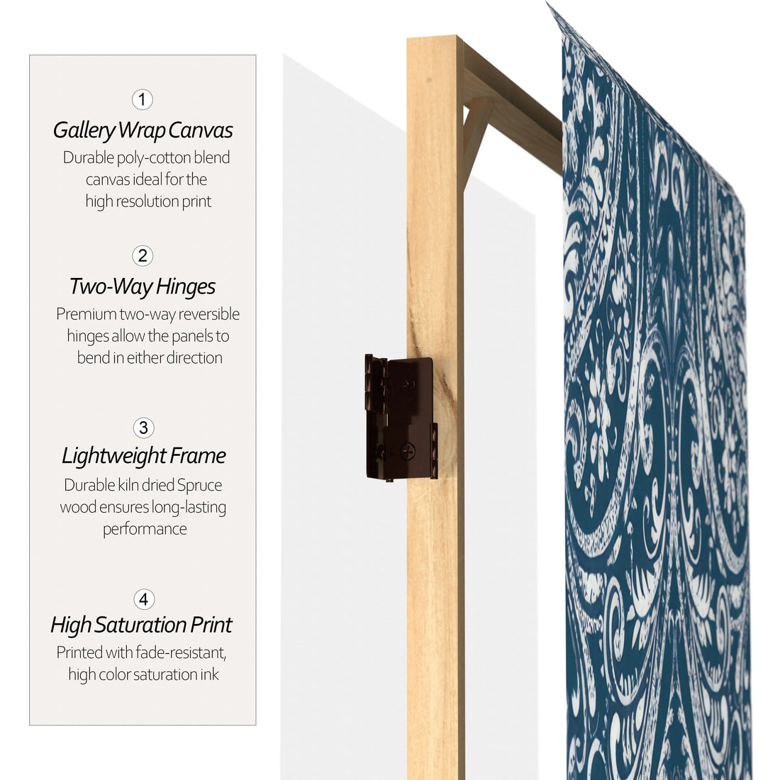 6 ft. Tall Double Sided Ocean Damask Canvas Room Divider